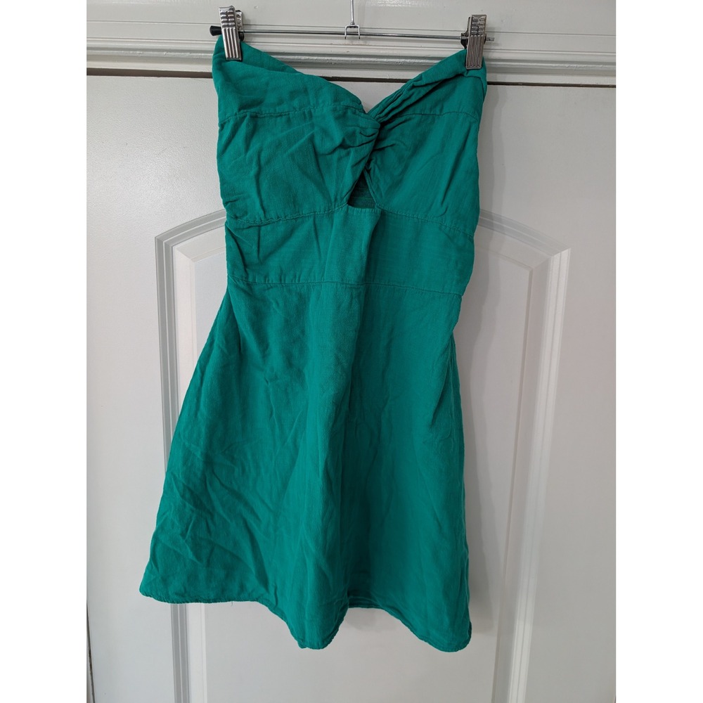 Blanco Green Strapless Twist Front Smocked Back Mini Dress Large natural